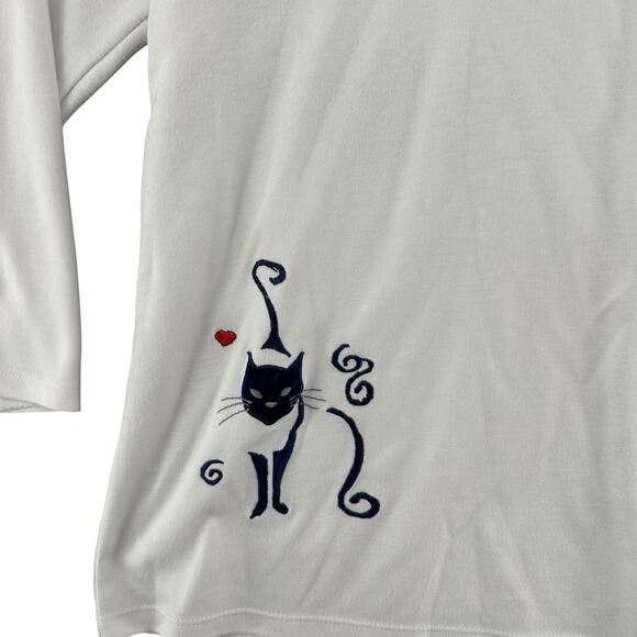 Vintage Allison Daley Cat Lady Heavy T-Shirt Long Sleeve Black Cat Bling M - Picture 2 of 5